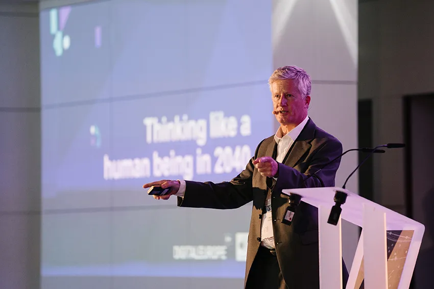 Calum Chace at speaking event at ICT 4.